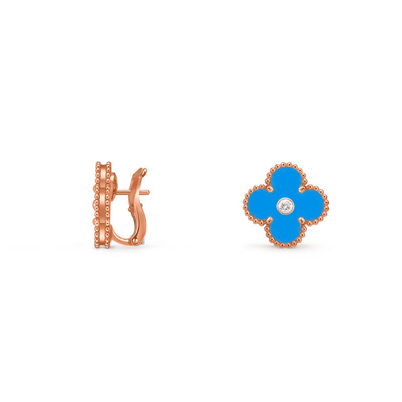 [AM]15MM CLOVER FLOWER STUD EARRINGS DIAMOND-ROSE GOLD COLLECTION