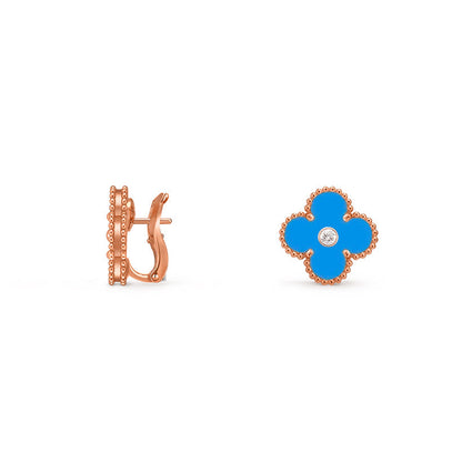 [AM]15MM CLOVER FLOWER STUD EARRINGS DIAMOND-ROSE GOLD COLLECTION
