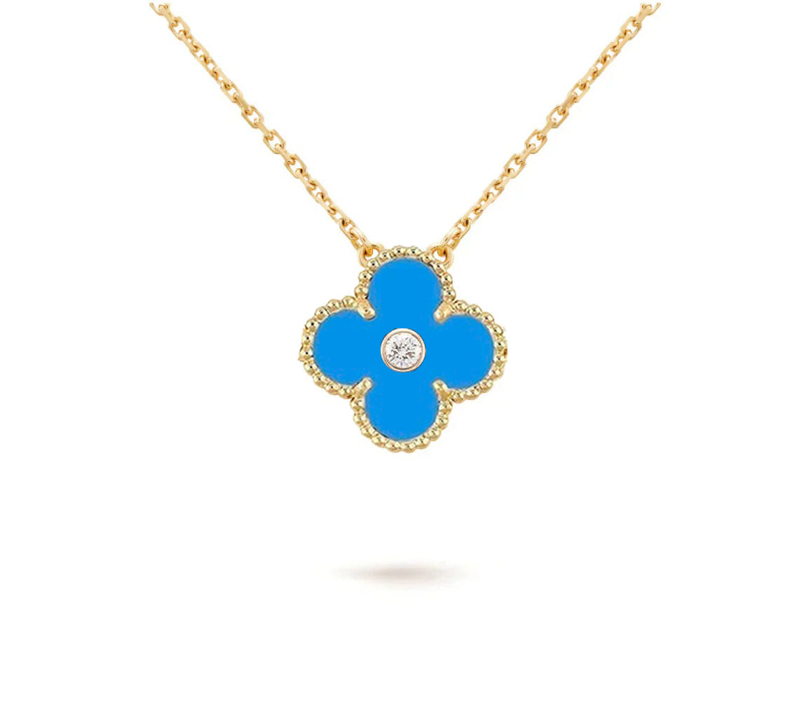 [AM]15MM CLOVER FLOWER DIAMOND PENDANT NECKLACE COLLECTION