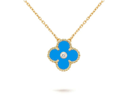 [AM]15MM CLOVER FLOWER DIAMOND PENDANT NECKLACE COLLECTION