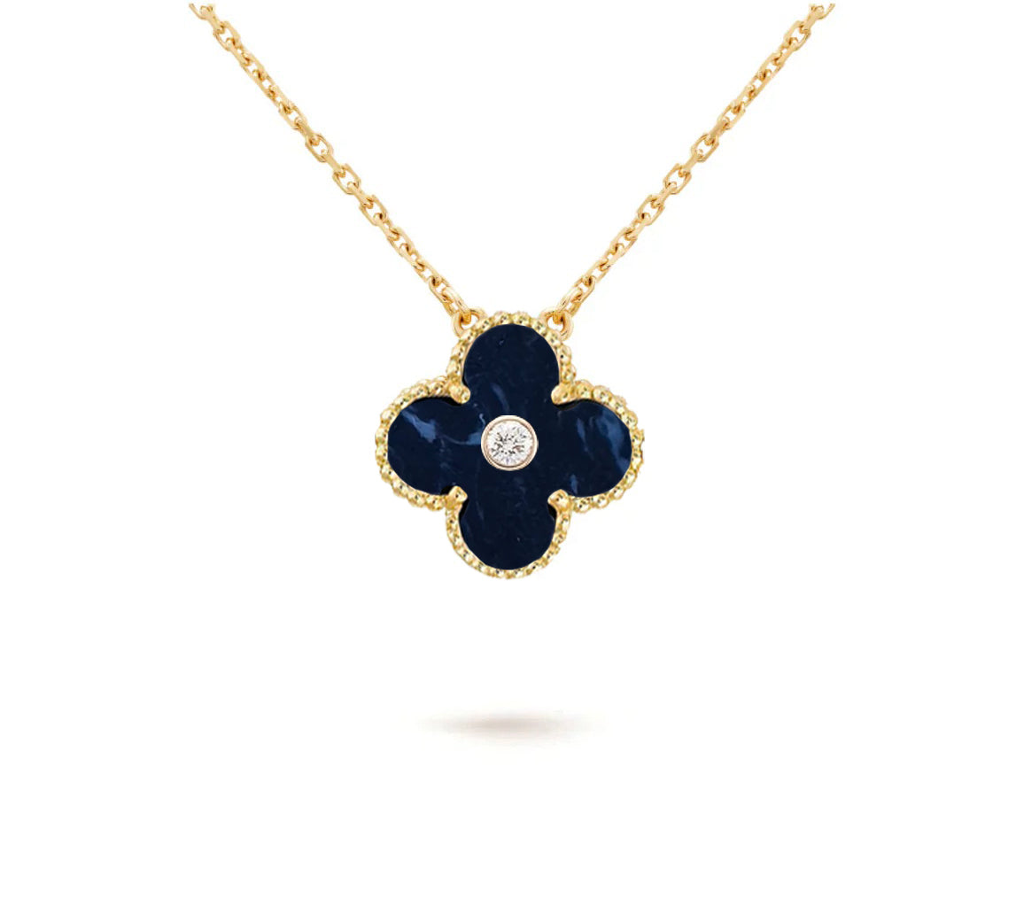 [AM]15MM CLOVER FLOWER DIAMOND PENDANT NECKLACE COLLECTION