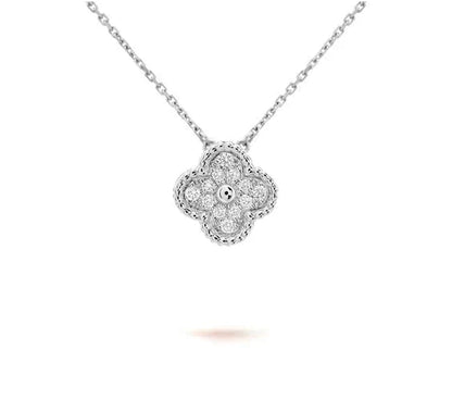 [AM]15MM CLOVER FLOWER PENDANT NECKLACE WHITE GOLD COLLECTION
