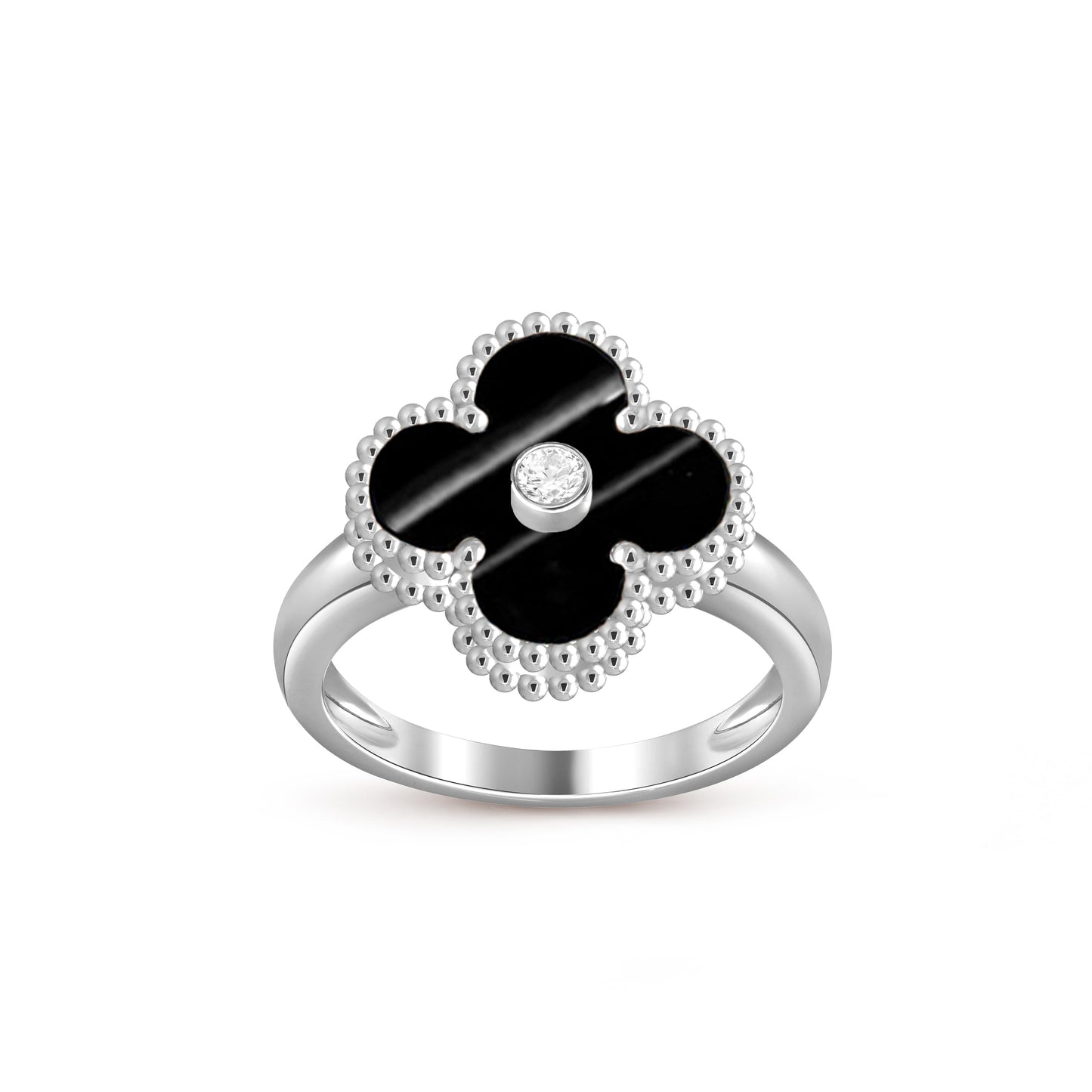 [AM]LUCKY CLOVER DIAMOND-ACCENT WHITE GOLD RING COLLECTION