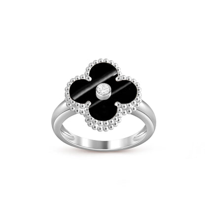 [AM]LUCKY CLOVER DIAMOND-ACCENT WHITE GOLD RING COLLECTION