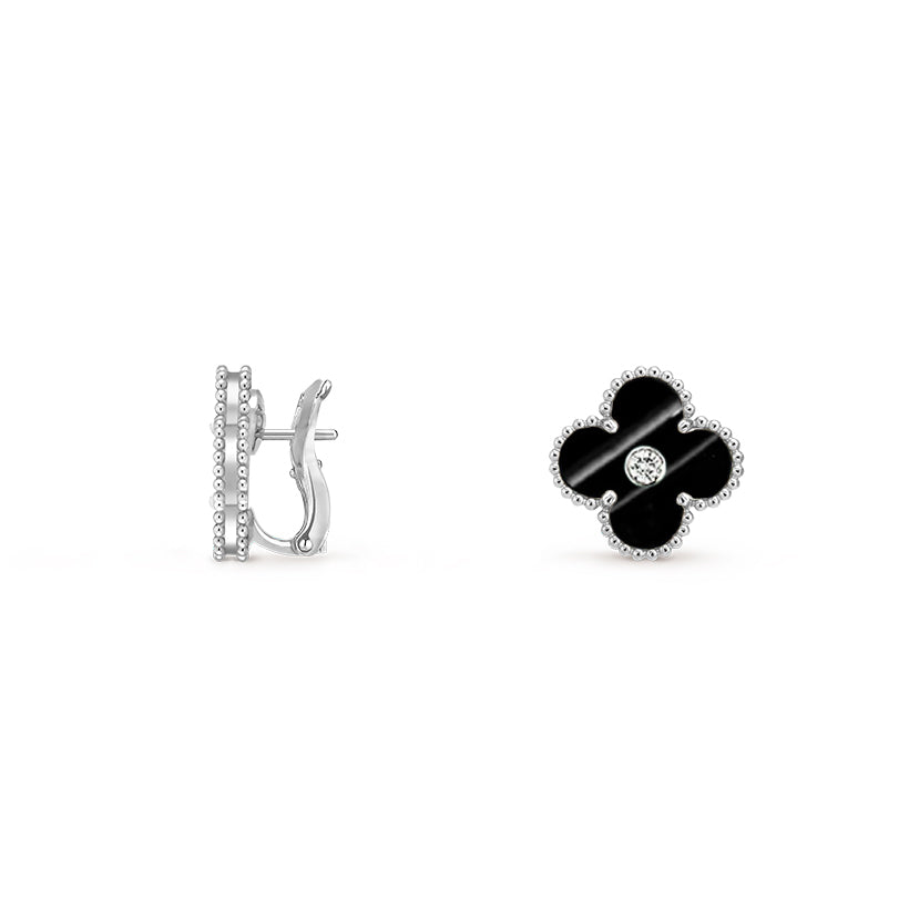 [AM]15MM CLOVER FLOWER STUD EARRINGS DIAMOND-WHITE GOLD COLLECTION