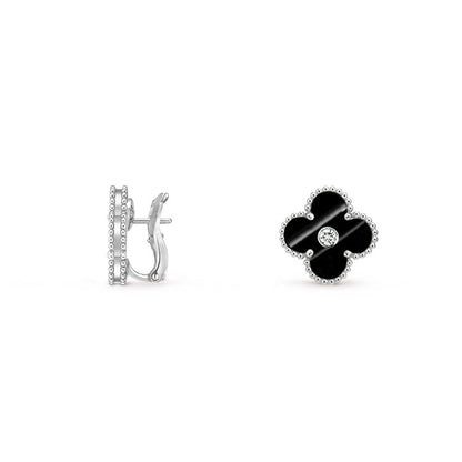 [AM]15MM CLOVER FLOWER STUD EARRINGS DIAMOND-WHITE GOLD COLLECTION