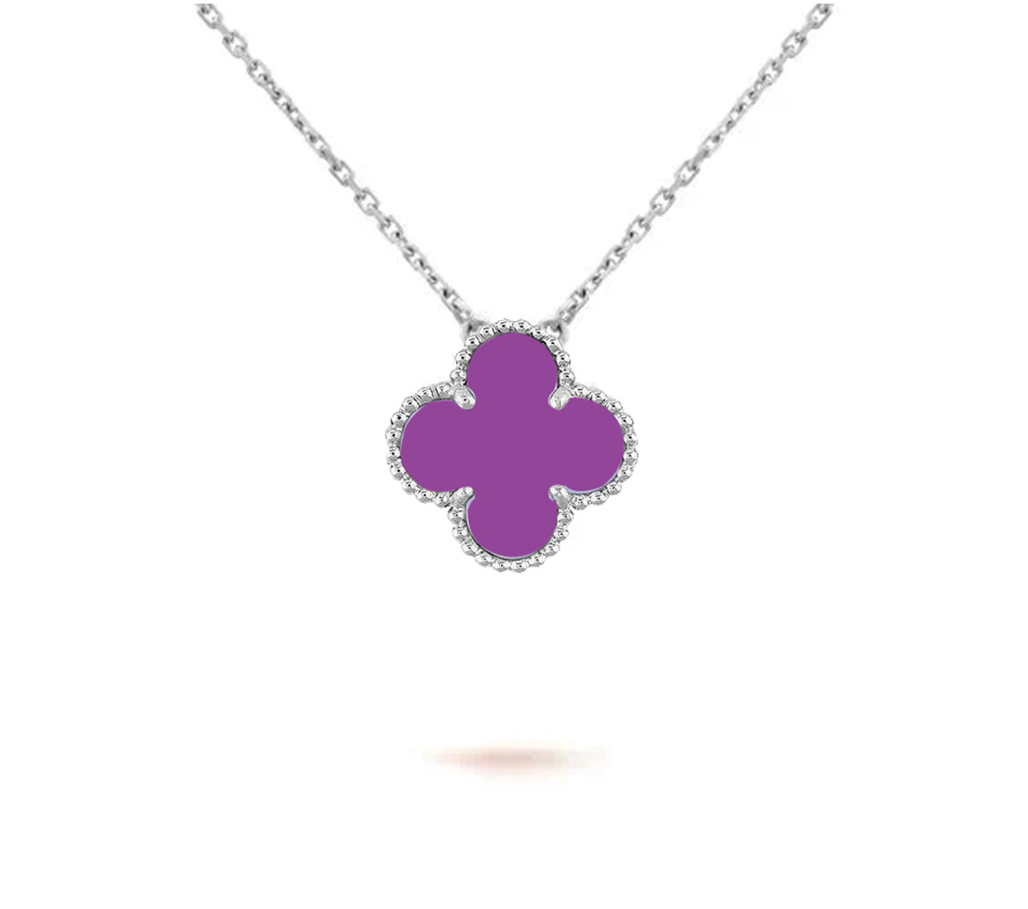 [AM]15MM CLOVER FLOWER PENDANT NECKLACE WHITE GOLD COLLECTION