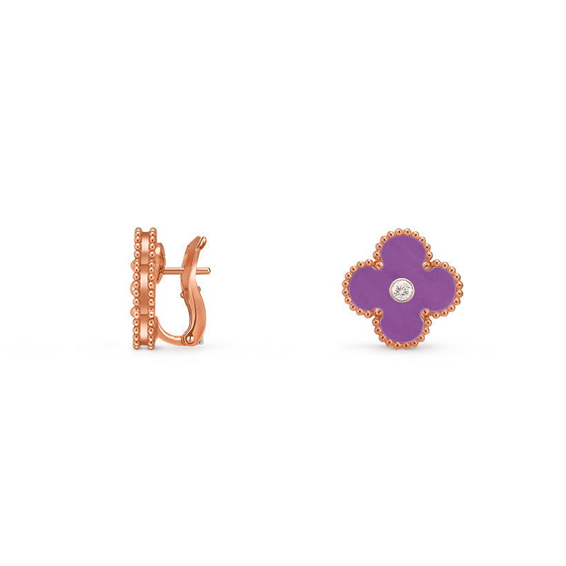 [AM]15MM CLOVER FLOWER STUD EARRINGS DIAMOND-ROSE GOLD COLLECTION