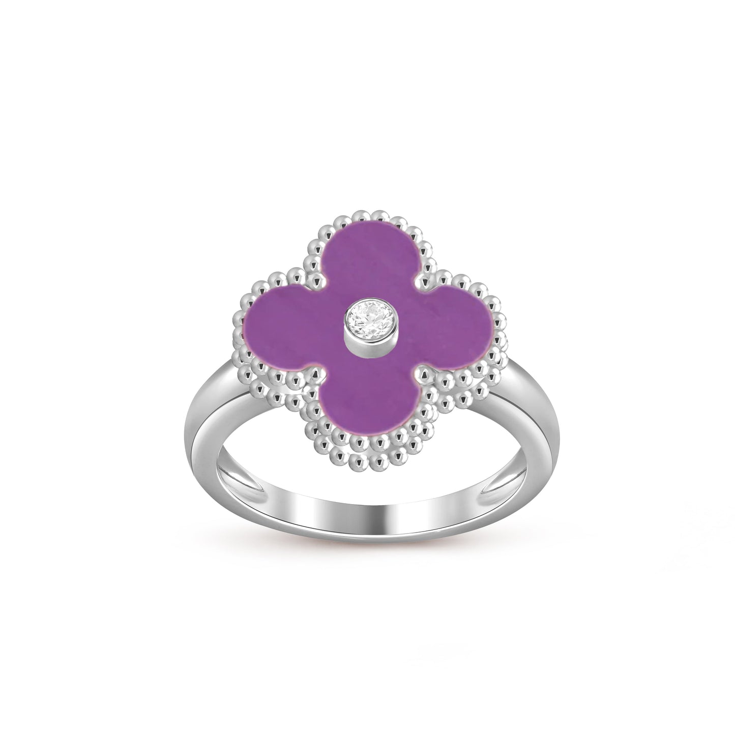 [AM]LUCKY CLOVER DIAMOND-ACCENT WHITE GOLD RING COLLECTION