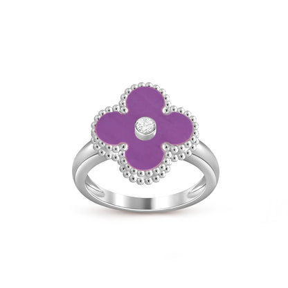 [AM]LUCKY CLOVER DIAMOND-ACCENT WHITE GOLD RING COLLECTION