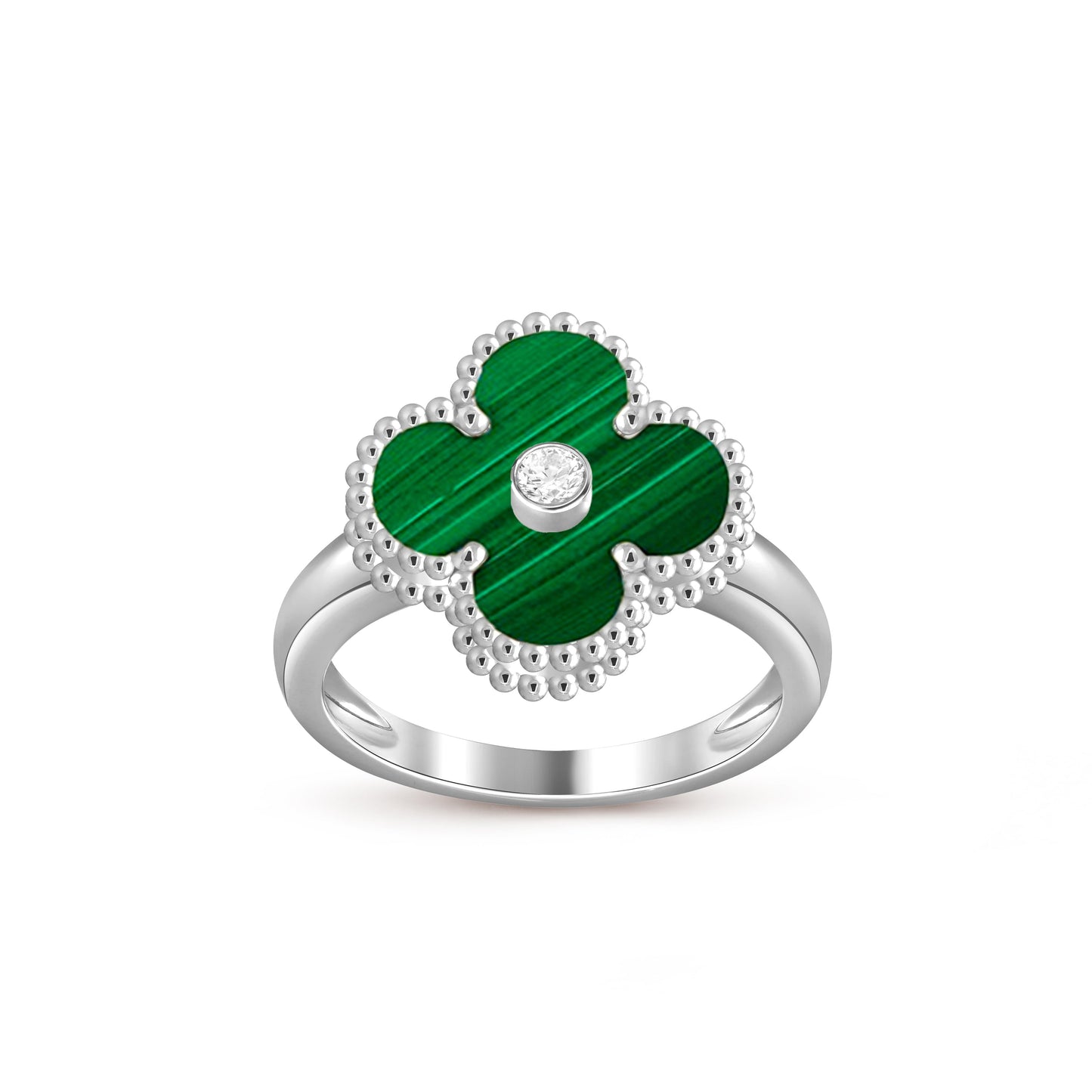 [AM]LUCKY CLOVER DIAMOND-ACCENT WHITE GOLD RING COLLECTION