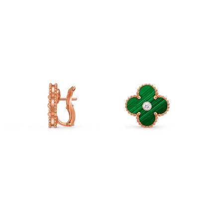 [AM]15MM CLOVER FLOWER STUD EARRINGS DIAMOND-ROSE GOLD COLLECTION