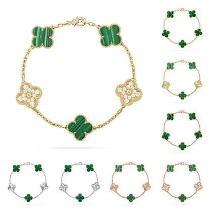 [AM]LUCKY CLOVER 5-MOTIF BRACELET - MALACHITE COLLECTION