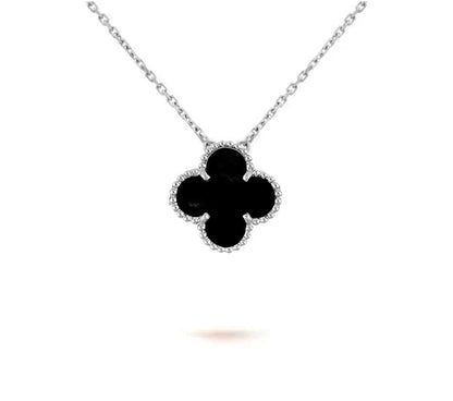 [AM]15MM CLOVER FLOWER PENDANT NECKLACE WHITE GOLD COLLECTION