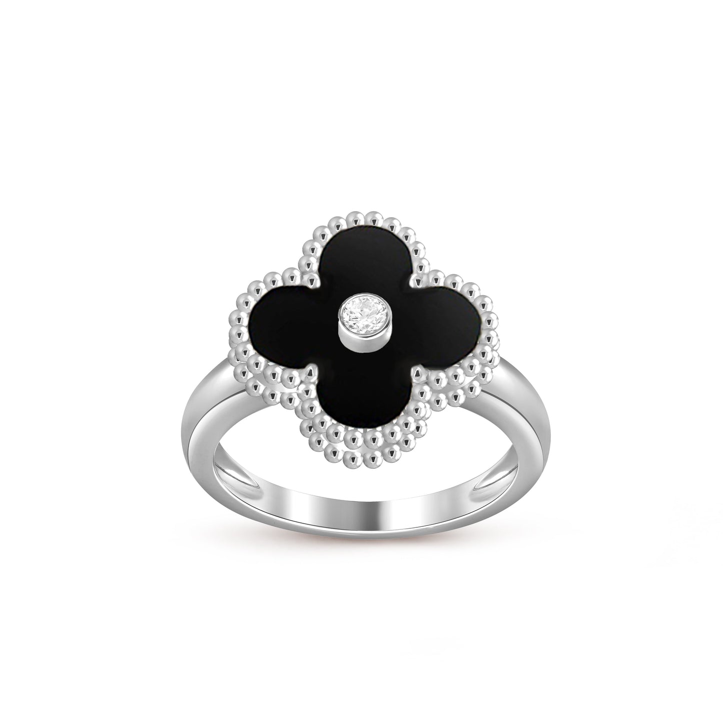 [AM]LUCKY CLOVER DIAMOND-ACCENT WHITE GOLD RING COLLECTION