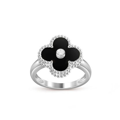 [AM]LUCKY CLOVER DIAMOND-ACCENT WHITE GOLD RING COLLECTION