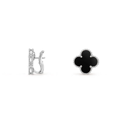 [AM]15MM CLOVER FLOWER STUD EARRINGS WHITE GOLD COLLECTION