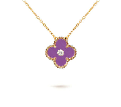 [AM]15MM CLOVER FLOWER DIAMOND PENDANT NECKLACE COLLECTION