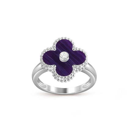 [AM]LUCKY CLOVER DIAMOND-ACCENT WHITE GOLD RING COLLECTION