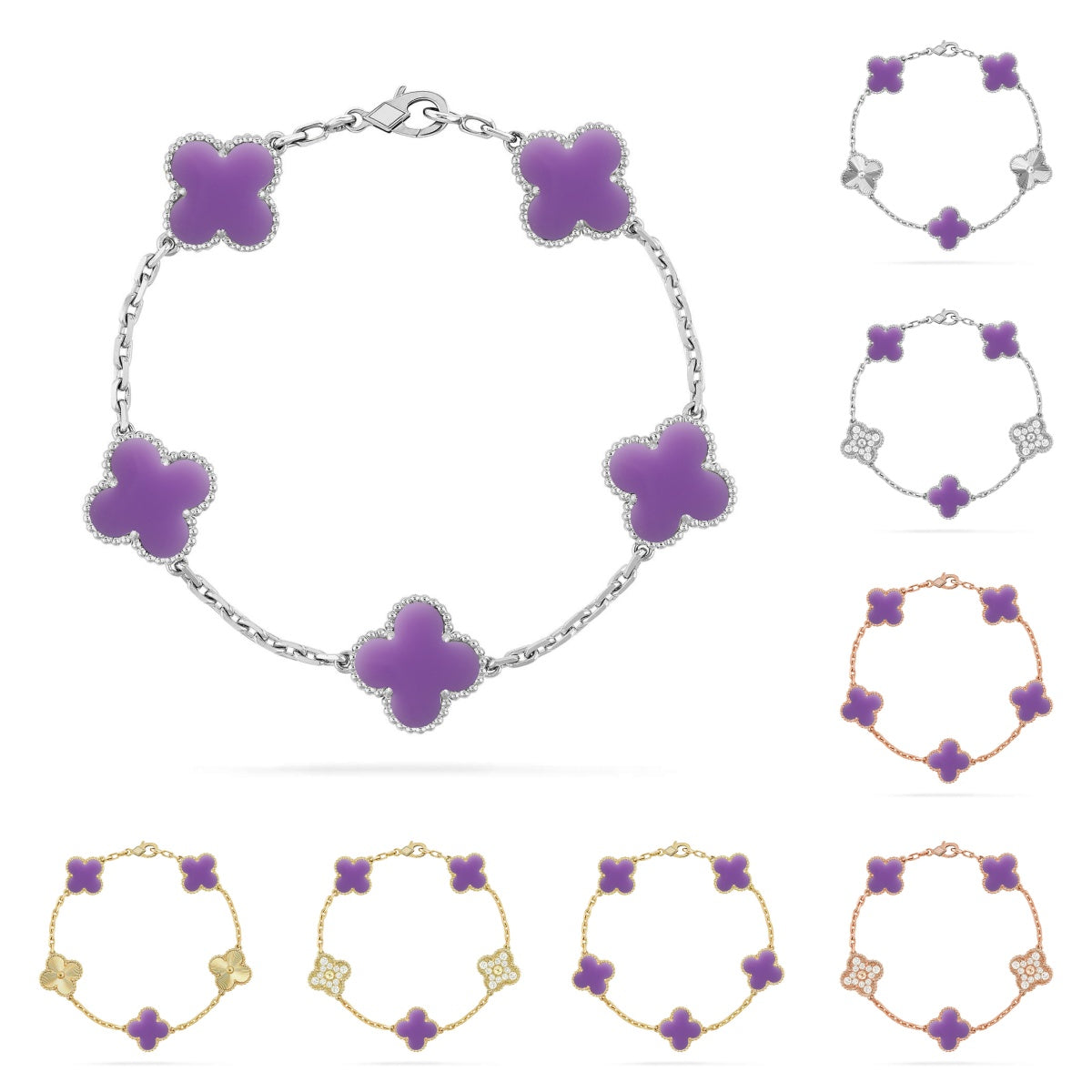 [AM]LUCKY CLOVER 5-MOTIF BRACELET - LAVENDER COLLECTION