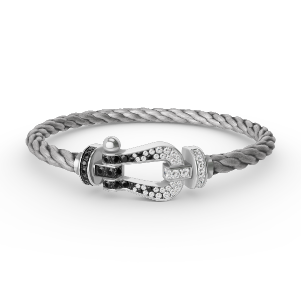 [AM]FORCE LARGE HORSESHOE BLACK & WHITE DIAMOND BRACELET - WHITE GOLD