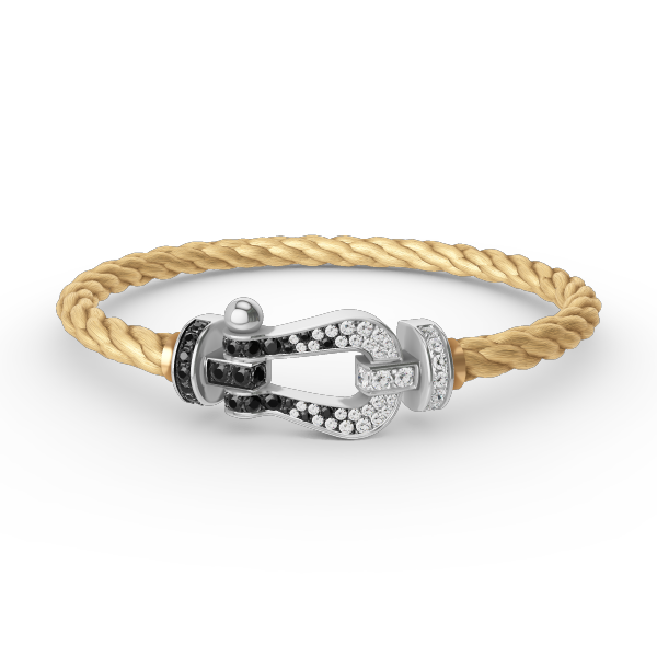 [AM]FORCE LARGE HORSESHOE BLACK & WHITE DIAMOND BRACELET - WHITE GOLD