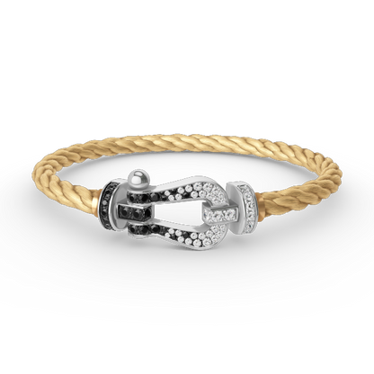 [AM]FORCE LARGE HORSESHOE BLACK & WHITE DIAMOND BRACELET - WHITE GOLD