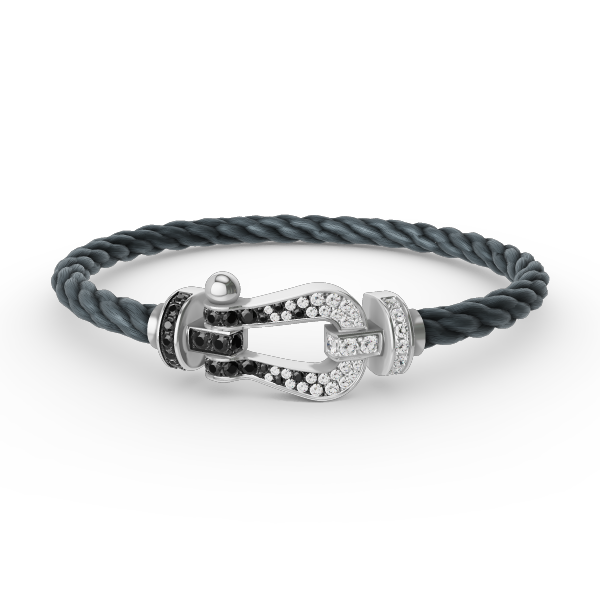[AM]FORCE LARGE HORSESHOE BLACK & WHITE DIAMOND BRACELET - WHITE GOLD