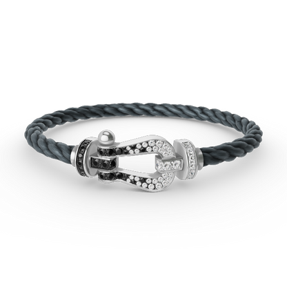 [AM]FORCE LARGE HORSESHOE BLACK & WHITE DIAMOND BRACELET - WHITE GOLD