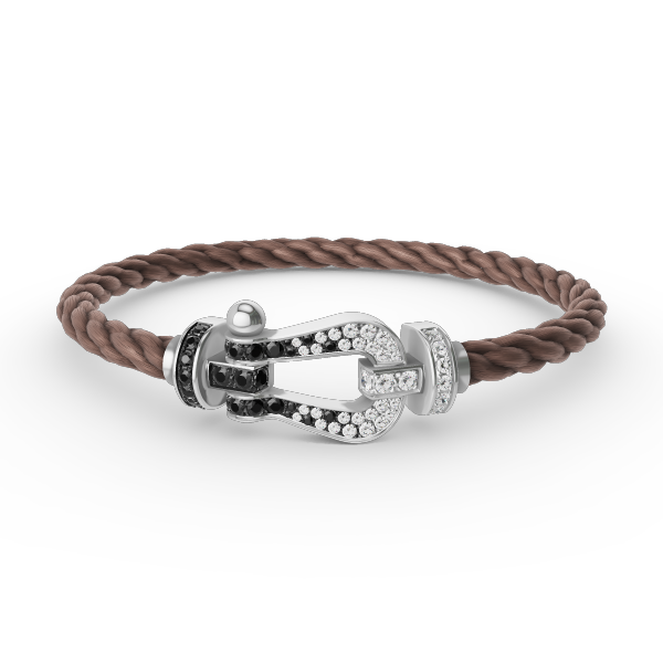 [AM]FORCE LARGE HORSESHOE BLACK & WHITE DIAMOND BRACELET - WHITE GOLD