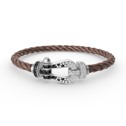 [AM]FORCE LARGE HORSESHOE BLACK & WHITE DIAMOND BRACELET - WHITE GOLD