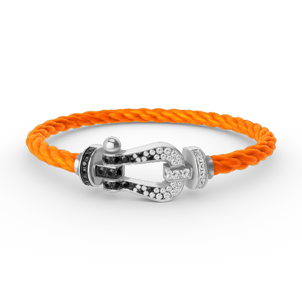 [AM]FORCE LARGE HORSESHOE BLACK & WHITE DIAMOND BRACELET - WHITE GOLD