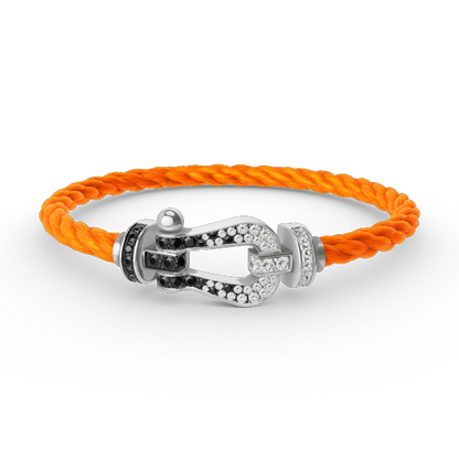 [AM]FORCE LARGE HORSESHOE BLACK & WHITE DIAMOND BRACELET - WHITE GOLD