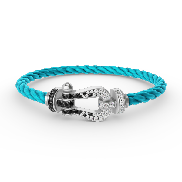 [AM]FORCE LARGE HORSESHOE BLACK & WHITE DIAMOND BRACELET - WHITE GOLD