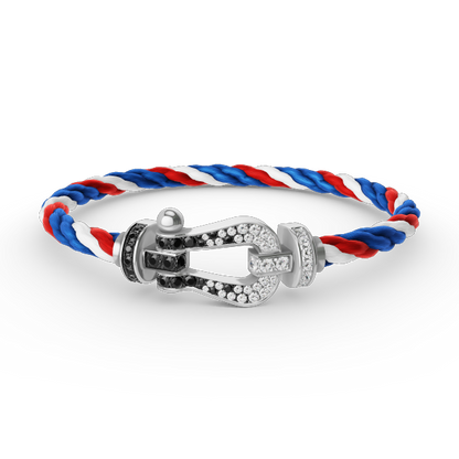 [AM]FORCE LARGE HORSESHOE BLACK & WHITE DIAMOND BRACELET - WHITE GOLD
