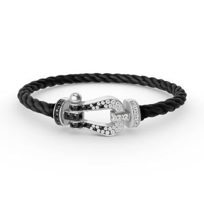 [AM]FORCE LARGE HORSESHOE BLACK & WHITE DIAMOND BRACELET - WHITE GOLD