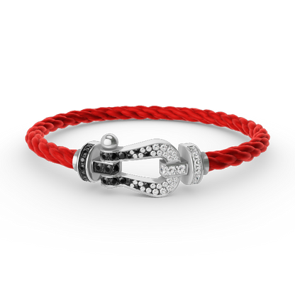 [AM]FORCE LARGE HORSESHOE BLACK & WHITE DIAMOND BRACELET - WHITE GOLD