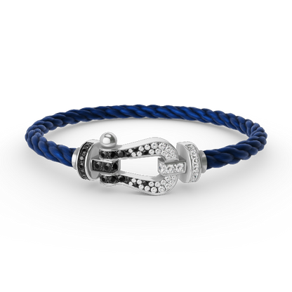 [AM]FORCE LARGE HORSESHOE BLACK & WHITE DIAMOND BRACELET - WHITE GOLD
