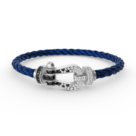 [AM]FORCE LARGE HORSESHOE BLACK & WHITE DIAMOND BRACELET - WHITE GOLD