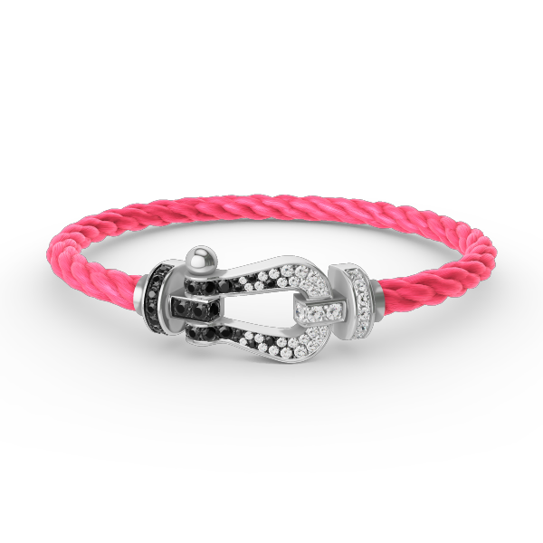 [AM]FORCE LARGE HORSESHOE BLACK & WHITE DIAMOND BRACELET - WHITE GOLD