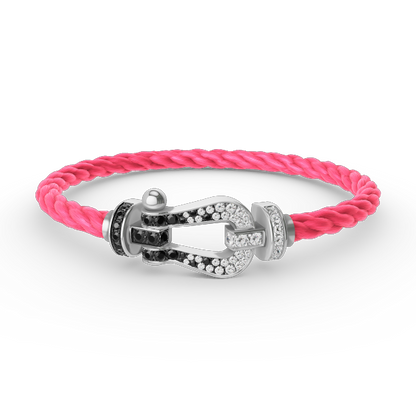 [AM]FORCE LARGE HORSESHOE BLACK & WHITE DIAMOND BRACELET - WHITE GOLD