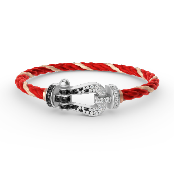 [AM]FORCE LARGE HORSESHOE BLACK & WHITE DIAMOND BRACELET - WHITE GOLD