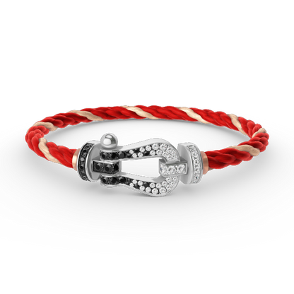 [AM]FORCE LARGE HORSESHOE BLACK & WHITE DIAMOND BRACELET - WHITE GOLD