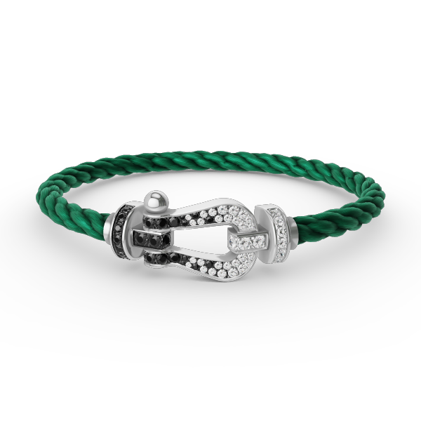 [AM]FORCE LARGE HORSESHOE BLACK & WHITE DIAMOND BRACELET - WHITE GOLD