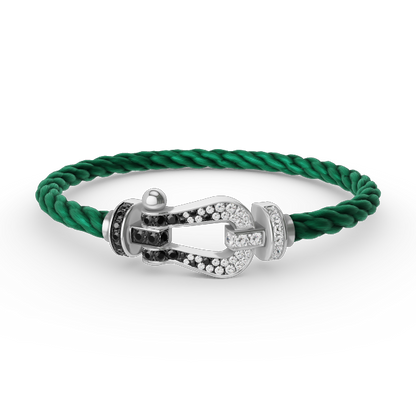 [AM]FORCE LARGE HORSESHOE BLACK & WHITE DIAMOND BRACELET - WHITE GOLD