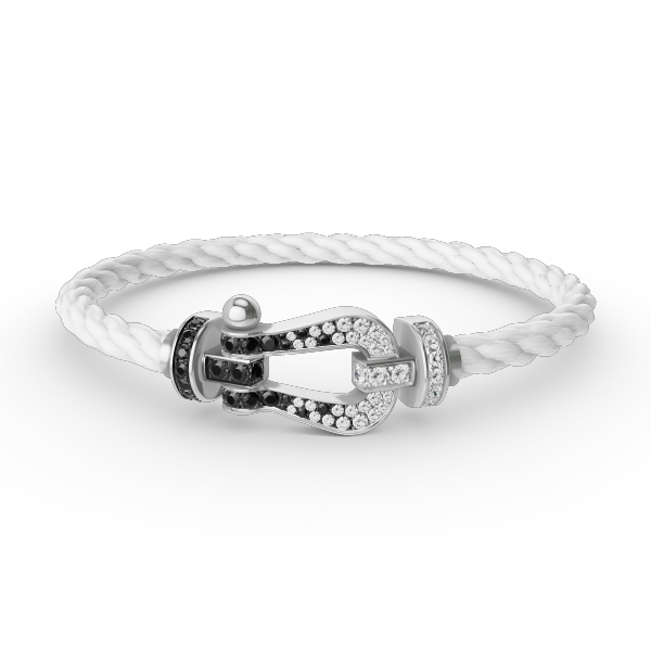 [AM]FORCE LARGE HORSESHOE BLACK & WHITE DIAMOND BRACELET - WHITE GOLD