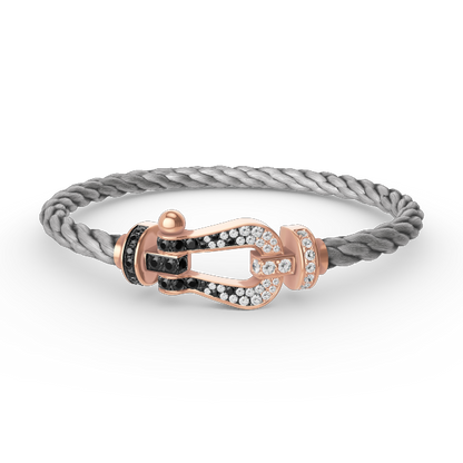 [AM]FORCE LARGE HORSESHOE BLACK & WHITE DIAMOND BRACELET - ROSE GOLD