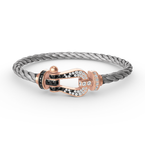[AM]FORCE LARGE HORSESHOE BLACK & WHITE DIAMOND BRACELET - ROSE GOLD
