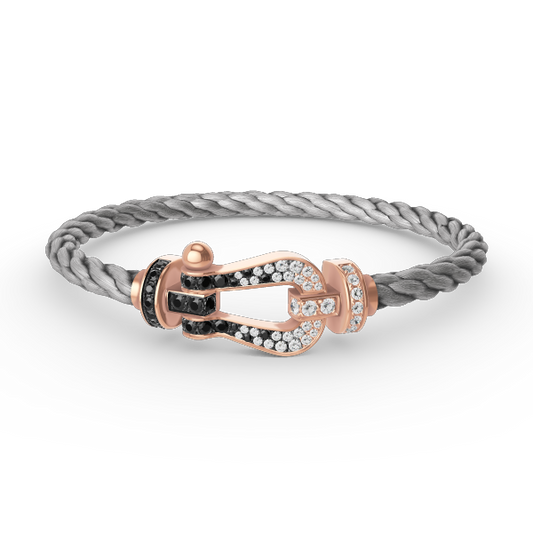 [AM]FORCE LARGE HORSESHOE BLACK & WHITE DIAMOND BRACELET - ROSE GOLD