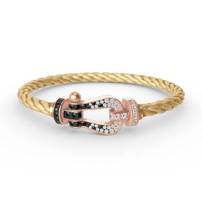 [AM]FORCE LARGE HORSESHOE BLACK & WHITE DIAMOND BRACELET - ROSE GOLD
